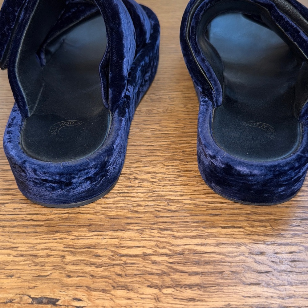 Dries Van Noten Navy Blue Velvet Mules - Picture 6 of 7